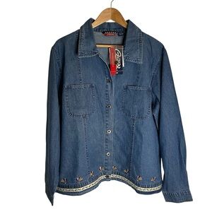 Vintage Deadstock Agapo Embroidered Blue Jean Jacket Size 2X Shacket Western
